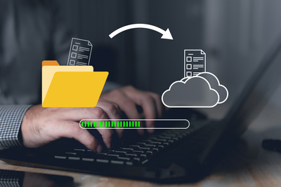 Stock image highlighting a data backup Data transfer through cloud technology